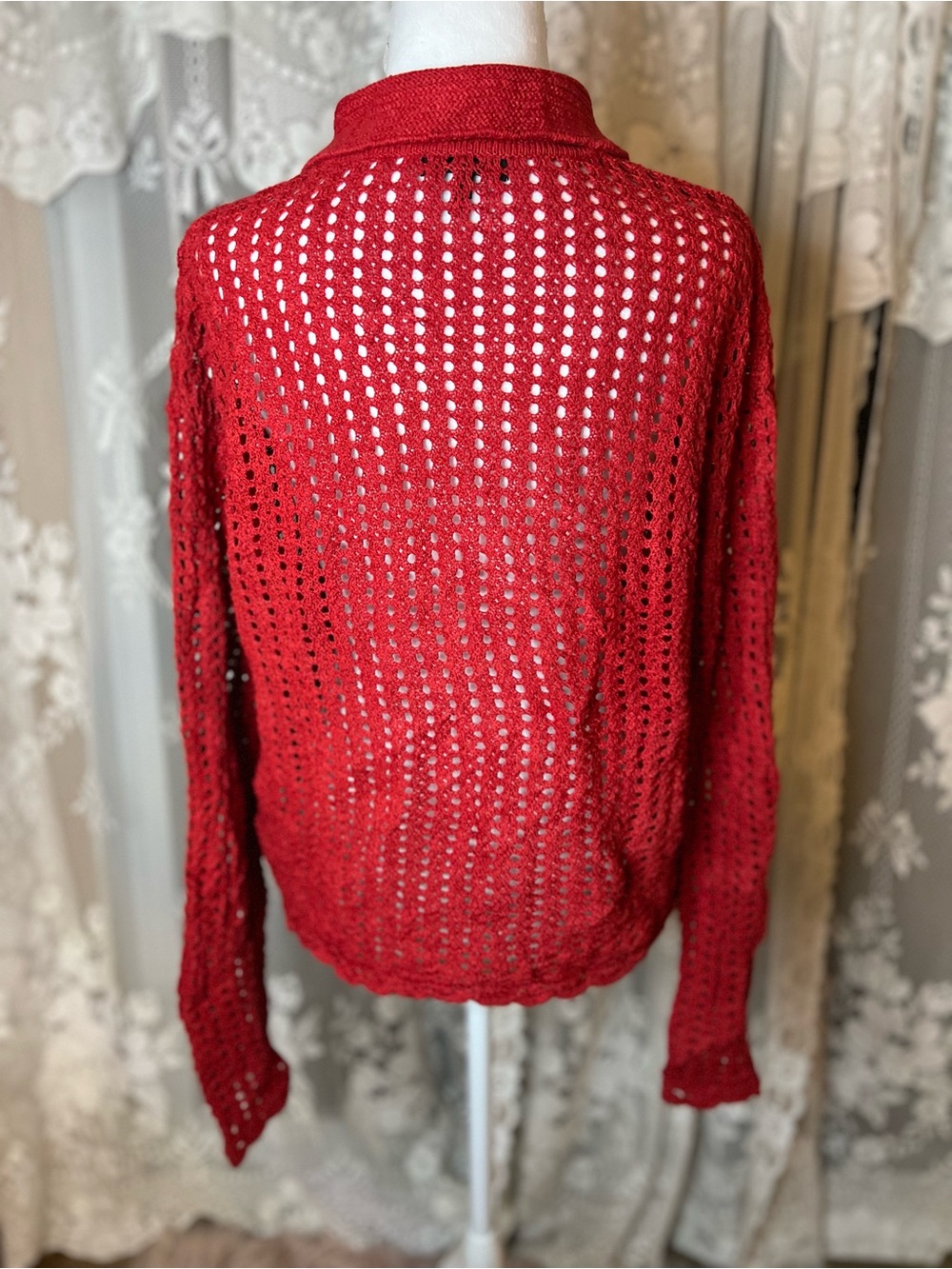 rag & bone Red Openwork Button-Front Cardigan Oversized - Picture 6 of 11